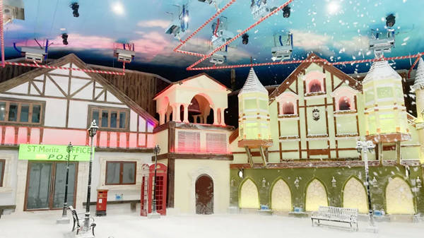 在“北歐小鎮”採用瞭公司自主研發的第六代飄雪機