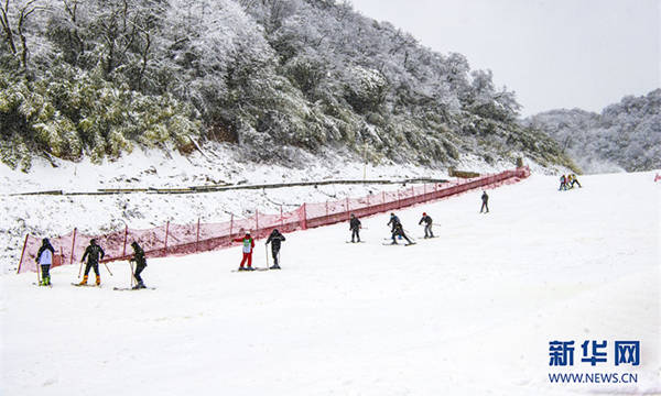遊客在金佛山北坡滑雪場滑雪